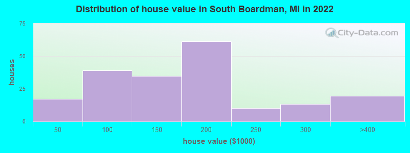 Distribution of house value in South Boardman, MI in 2019