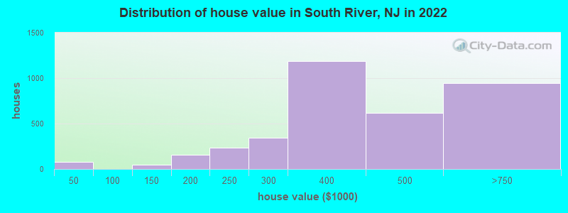 Distribution of house value in South River, NJ in 2022