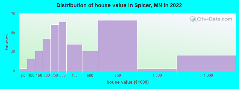 Distribution of house value in Spicer, MN in 2021