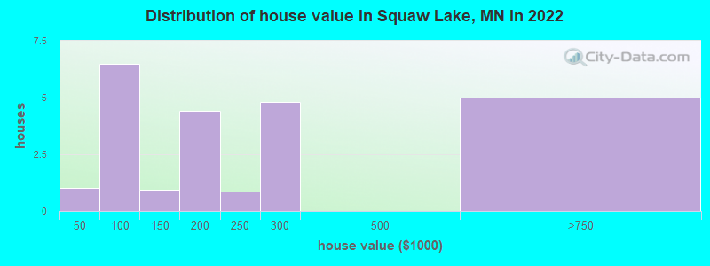 Distribution of house value in Squaw Lake, MN in 2019
