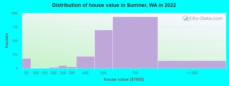 Distribution of house value in Sumner, WA in 2019