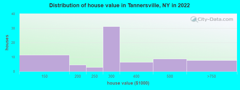 Distribution of house value in Tannersville, NY in 2019