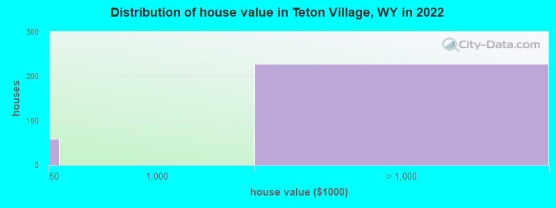 Distribution of house value in Teton Village, WY in 2022