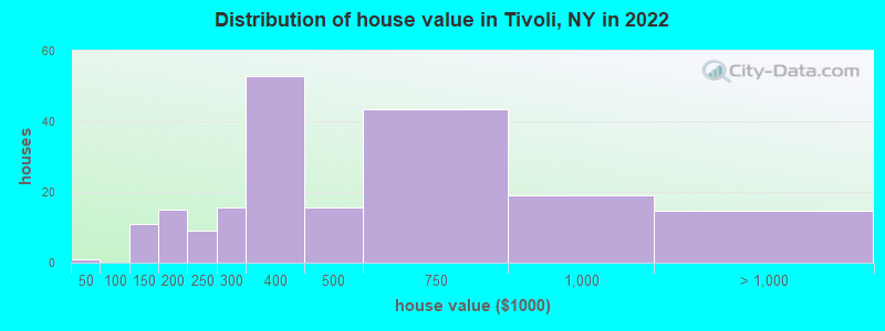 Distribution of house value in Tivoli, NY in 2022