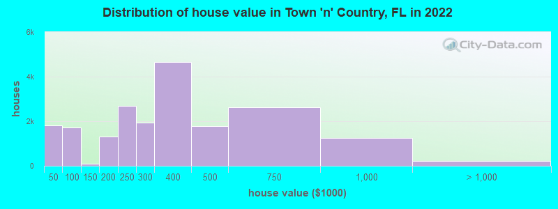 Distribution of house value in Town 'n' Country, FL in 2022