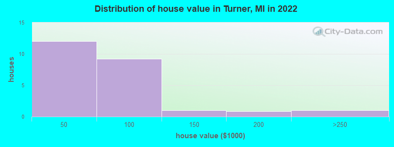 Distribution of house value in Turner, MI in 2022