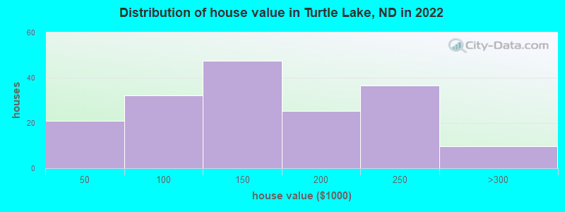 Distribution of house value in Turtle Lake, ND in 2021