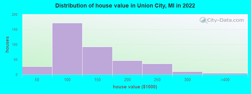 Distribution of house value in Union City, MI in 2022