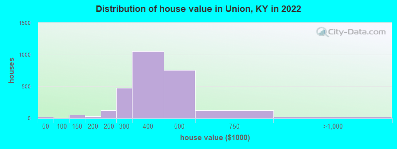 Distribution of house value in Union, KY in 2021