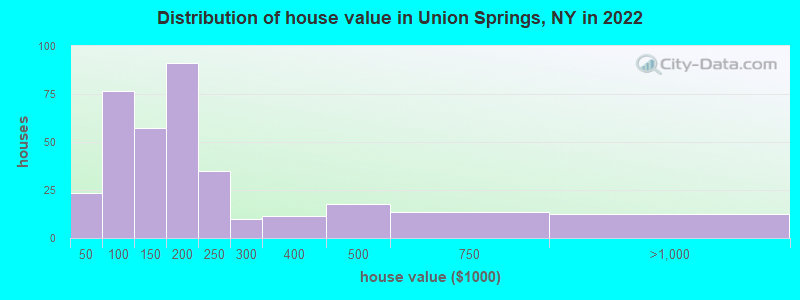 Distribution of house value in Union Springs, NY in 2022