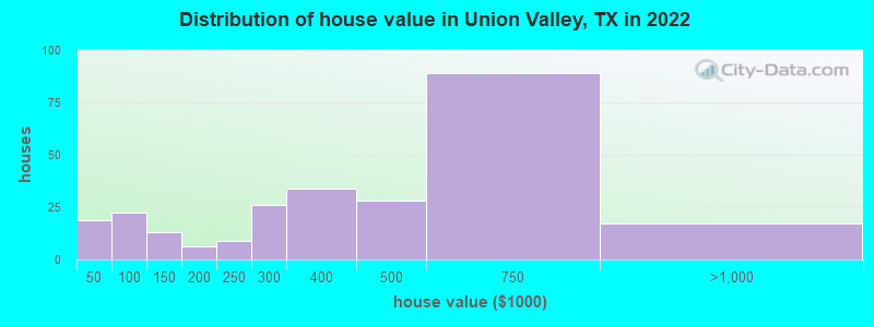 Distribution of house value in Union Valley, TX in 2019
