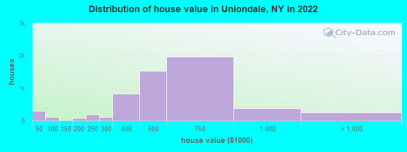 Distribution of house value in Uniondale, NY in 2019