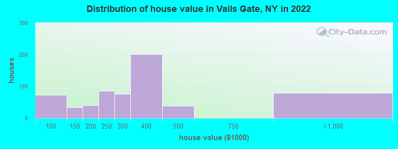 Distribution of house value in Vails Gate, NY in 2021