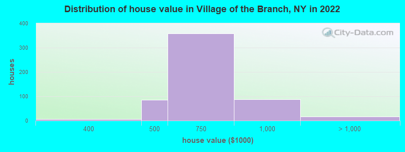 Distribution of house value in Village of the Branch, NY in 2019