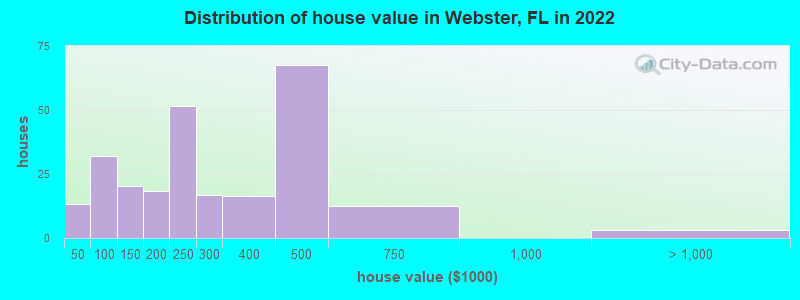 Distribution of house value in Webster, FL in 2021