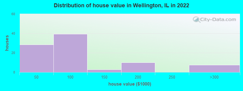 Distribution of house value in Wellington, IL in 2022