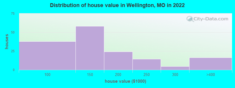 Distribution of house value in Wellington, MO in 2022