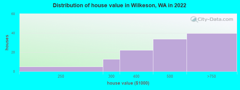Distribution of house value in Wilkeson, WA in 2022