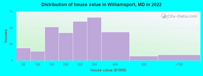 Distribution of house value in Williamsport, MD in 2022