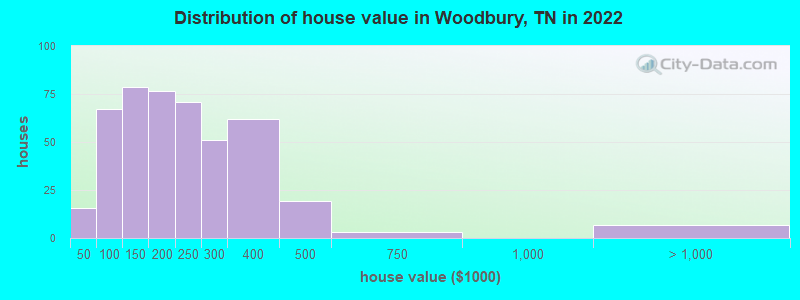 Distribution of house value in Woodbury, TN in 2022