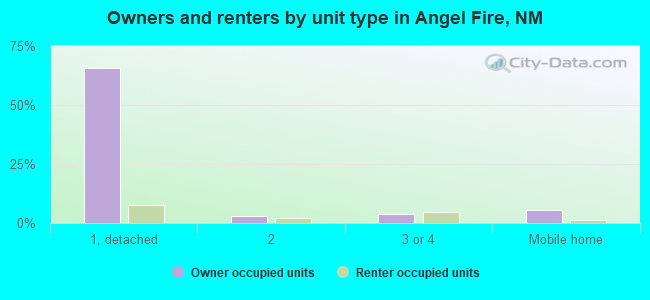 Owners and renters by unit type in Angel Fire, NM