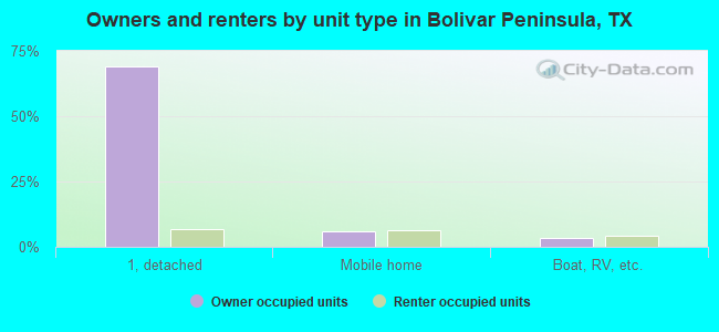 Owners and renters by unit type in Bolivar Peninsula, TX