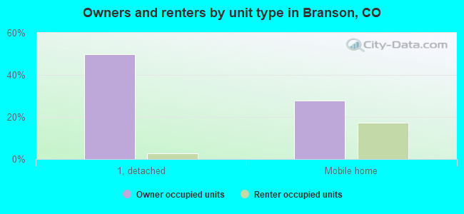 Owners and renters by unit type in Branson, CO