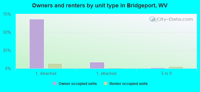 Owners and renters by unit type in Bridgeport, WV