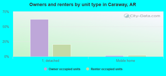 Owners and renters by unit type in Caraway, AR