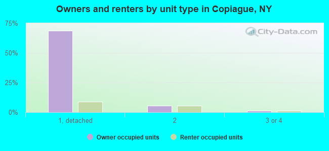 Owners and renters by unit type in Copiague, NY