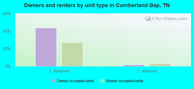 Owners and renters by unit type in Cumberland Gap, TN