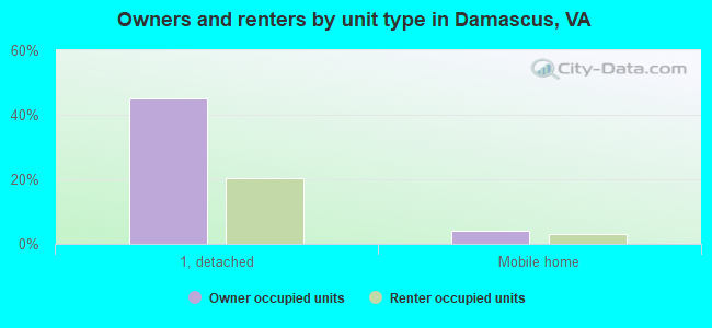 Owners and renters by unit type in Damascus, VA