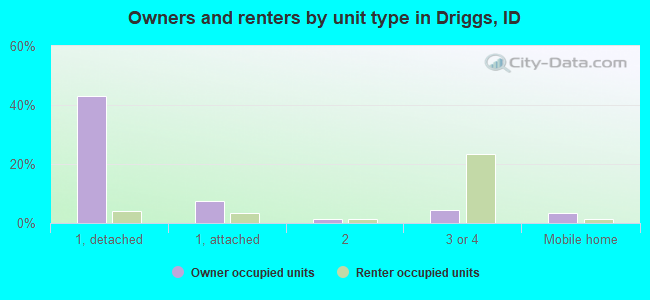 Owners and renters by unit type in Driggs, ID