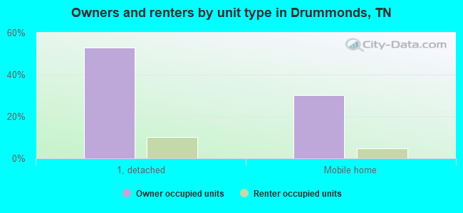 Owners and renters by unit type in Drummonds, TN