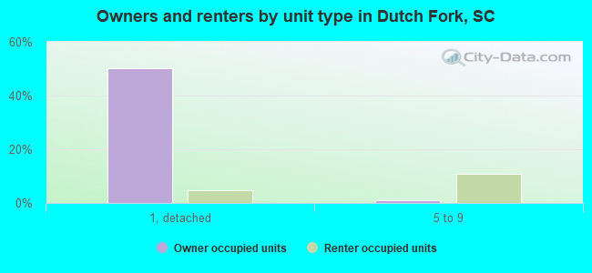 Owners and renters by unit type in Dutch Fork, SC