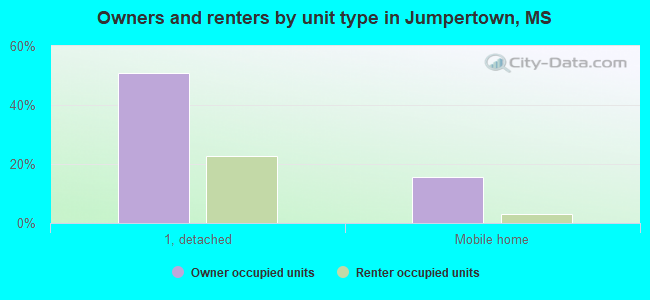 Owners and renters by unit type in Jumpertown, MS