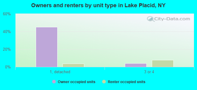 Owners and renters by unit type in Lake Placid, NY