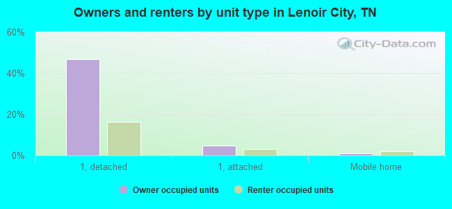Owners and renters by unit type in Lenoir City, TN