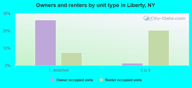Owners and renters by unit type in Liberty, NY