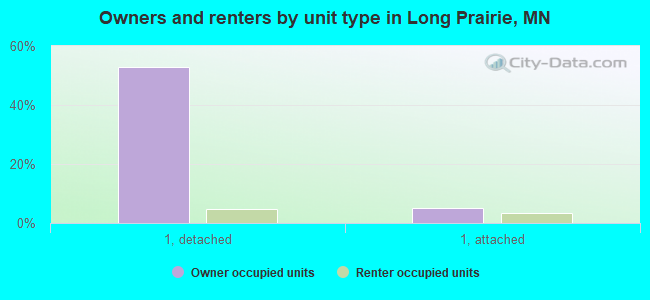 Owners and renters by unit type in Long Prairie, MN
