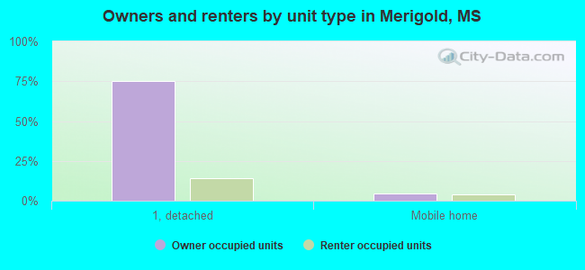 Owners and renters by unit type in Merigold, MS