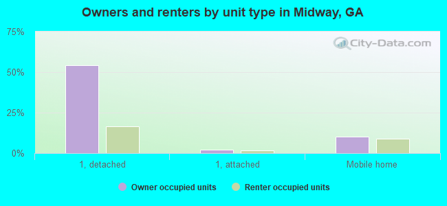 Owners and renters by unit type in Midway, GA