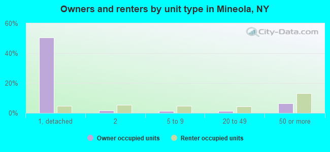 Owners and renters by unit type in Mineola, NY