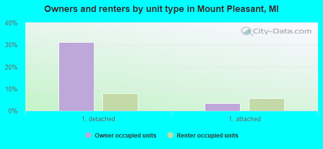 Owners and renters by unit type in Mount Pleasant, MI