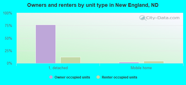 Owners and renters by unit type in New England, ND