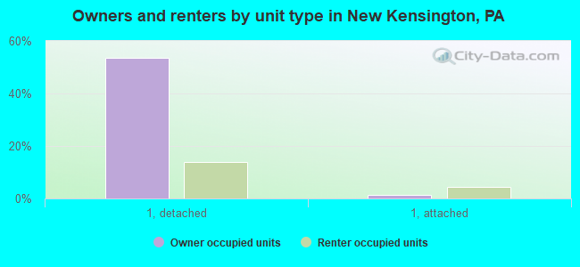 Owners and renters by unit type in New Kensington, PA