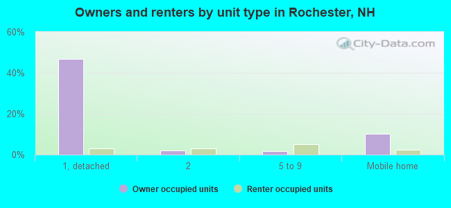Owners and renters by unit type in Rochester, NH