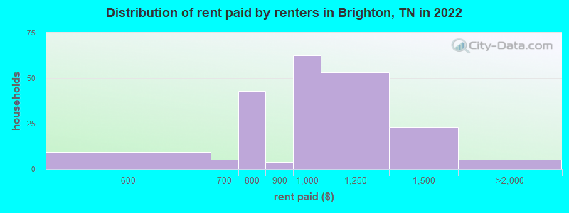 Distribution of rent paid by renters in Brighton, TN in 2022