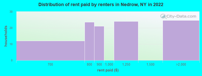 Distribution of rent paid by renters in Nedrow, NY in 2022