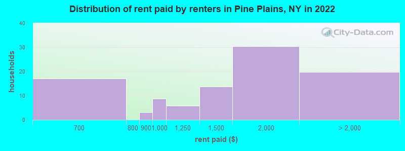 Distribution of rent paid by renters in Pine Plains, NY in 2022